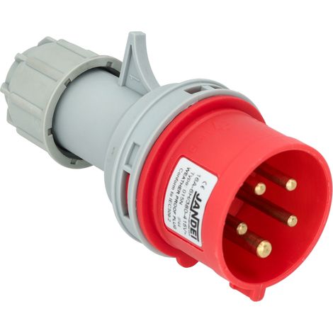 Jandei - Conector de potencia industrial 16A 4P+E 6H Macho Aéreo Recto 240-415Vac IP44