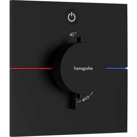 Mitigeur thermostatique, Robinet encastré avec arrêt de sécurité à 40°C, Thermostat carré, 1 sortie, Noir mat (1/4)