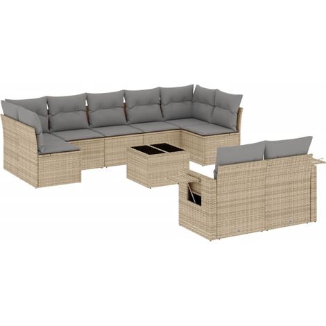 Maison Exclusive - Juego de sofás jardín con cojines beige 10 pza (1/3)