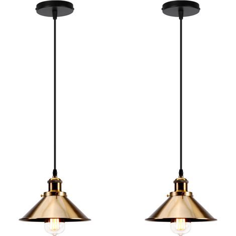 2X Lampes À Suspension Rétro Vintage Lustre 220MM E27 (Or) Plafonnier Industriel Abat-Jour En Métal Pour Loft Restaurant Café Bar (1/5)