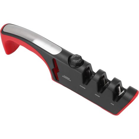 Affûteur de couteaux diamant noir ergonomique multifonctionnel réglable à 3 niveaux, outil de cuisine rouge (1/5)