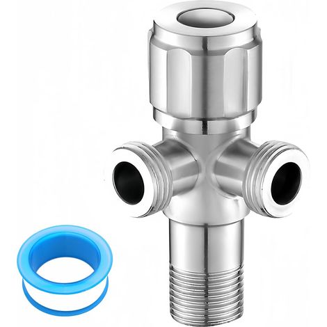 Vanne d'angle Double 1/2", 1 Pièces Valve de Régulation d'Angle Auto-éTanche, avec Deux Sorties 1/2", Raccordement à L'Eau, pour Robinetterie, Lavabo, Cuisine, Salle de Bain (1/5)