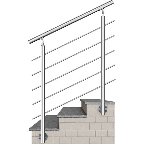Garde-corps 100cm - En inox 304 - Rampe escalier pose latérale - 1 main courante et 5 traverses - Intérieur & extérieur - Kit complet (1/5)