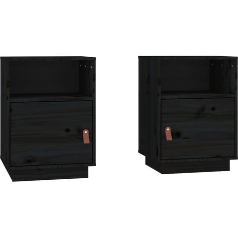 Set 2 comodini con vano con anta 40 x 34 x 55 cm legno di pino nero DEC035527
