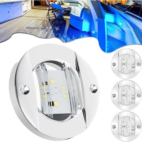 Juego de 4 Luces LED Redondas para Barco, Impermeables IP67, Panel Trasero, Azul, Noche/Pesca. (1/4)