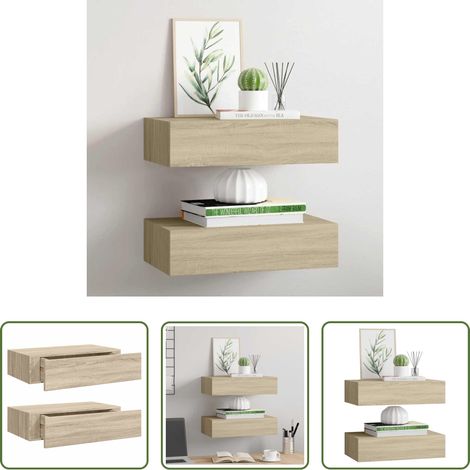 Schubladenregal - Wandregale mit Schubladen 2 Stk. Eichen-Optik 40x23,5x10 cm MDF (1/5)