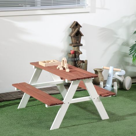 Ensemble table de pique-nique et 2 bancs en bois pour enfants de 3 à 8 ans, pour jardin ou terrasse, 89 x 79 x 50 cm, marron (1/5)