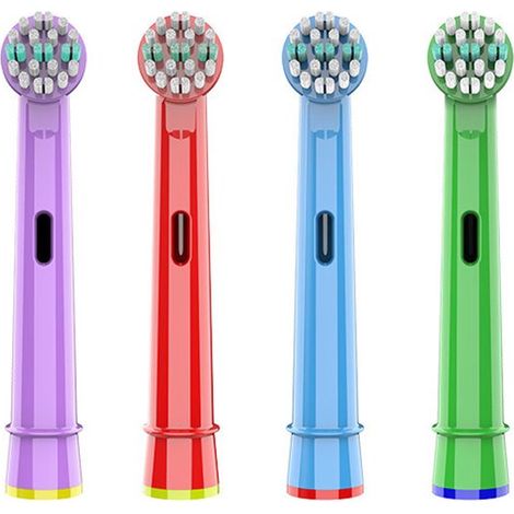 Têtes de brosse adaptées aux enfants, lot de 4 têtes de brosse à dents électriques colorées pour enfants, douces pour les gencives sensibles, design ludique (1/5)