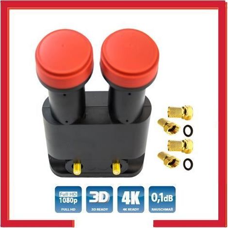 LNB Monobloc twin (2 sorties) ,6° , 0.1 dB, Gain 60 dB , Full HD 3D 4K pour la réception d'Astra et Hot Bird pour 2 récepteurs +2 F