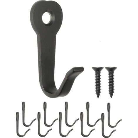 40 x 22 mm, schwarz, 10 Stück klassische Garderobenhaken, Eisenhaken, Metallhaken, Bilderhaken, Vintage-Stil (1/4)