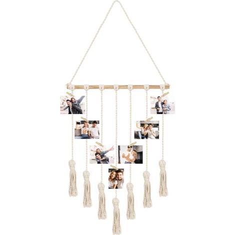 Pèle Mêle Photo Mural Macramé -40 x 65 cm - Accroche Photo Mural pour 25 Photos avec 25 Pinces en Bois - Cadre Photo Mural Avec Corde pour Photos, Collages, Décorations, Images & Créations (1/5)