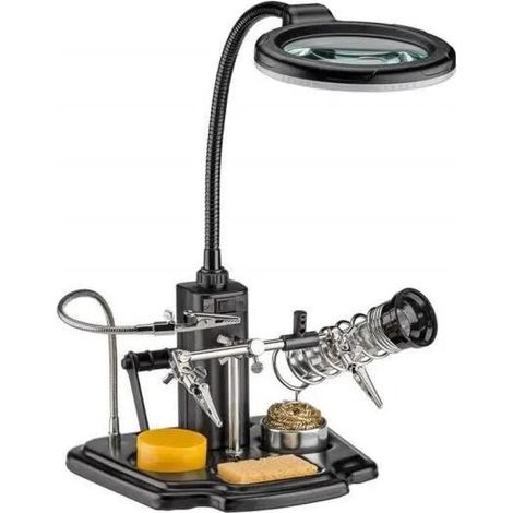 Supporto per saldatura con luce LED e morsetto a coccodrillo a collo d'oca, terza mano per tutti i lavori di saldatura e artigianato di pregio.