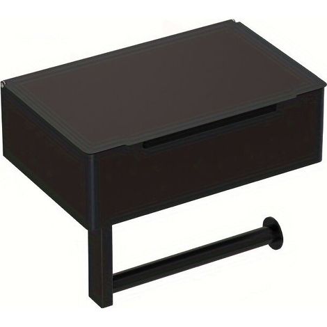 Porte-papier toilette avec boîte à lingettes humides, sans perçage, en acier inoxydable, auto-adhésif, pour toilettes, salle de bain, cuisine (noir) (1/5)