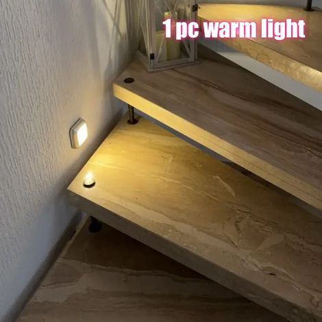 [RM] Applique murale d'escalier à détecteur de mouvement, 6 LED, sans fil, à piles, veilleuse pour sous-meuble ou couloir - Lumière chaude (1/5)