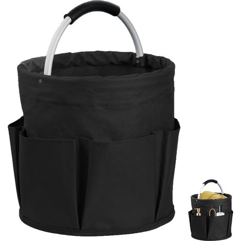 Sac à linge pliable universel, organisateur de voyage portable avec poignée et 6 compartiments, sac de rangement multifonctionnel pour les voyages et les pique-niques, noir, minimaliste (1/5)