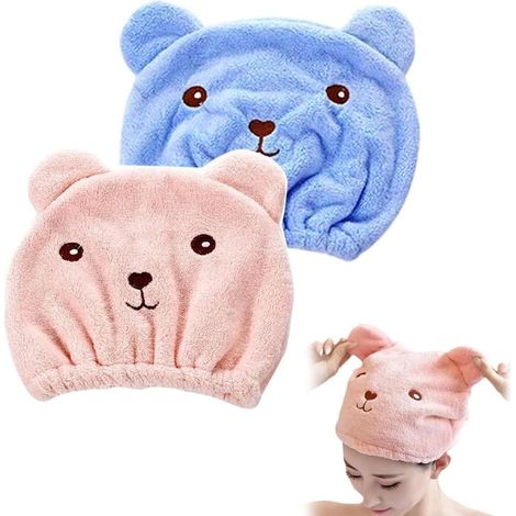 Juego de turbantes para el cabello (paquete de 2) – Toalla de microfibra de secado rápido, apta para mujeres y niños – Gorro tipo turbante que también sirve como toalla para el cabello en el baño y la