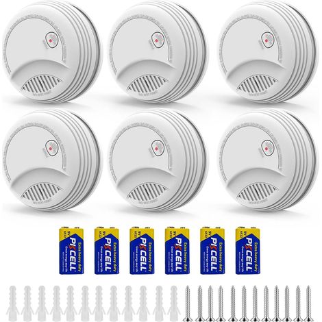 Lot de 6 Detecteur de Fumée – Alarme Incendie avec Pile 9V Remplaçable, Avertissement Batterie Faible, 85 DB, sans Fausses Alertes, Bouton Test et Silence, 10 Ans (6 pièces) (1/5)
