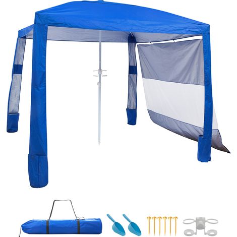 Mophorn Strand-Cabana, 2,4 x 2,4 m Strandzelt mit Seitenwand, UPF 50+ Sonnenschutz, tragbarer Pavillon mit Sandsäcken, höhenverstellbarer Sonnenschutz für Familie und Freunde, Blau