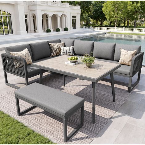 Salotto da giardino modulare 6-8 posti con cuscini, PE rattan grigio DESVIAE (1/5)