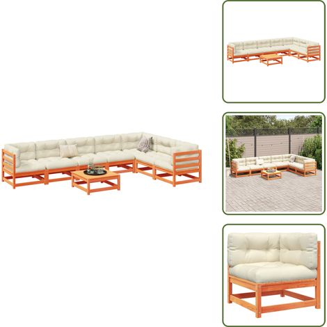 8-tlg. Garten-Sofagarnitur mit Kissen Wachsbraun Kiefernholz - Gartengestell - Gartenlounge - Kiefernholz Möbel - Gartenmöbelset - Esszimmergarnitur (1/5)
