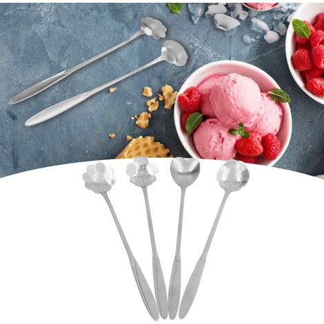 cuillères en acier inoxydable en forme de fleur, cuillères à glace à long manche, cuillères à mélanger, cuillères plaquées or en forme de fleur de cerisier, cuillères en forme de cœur, cuillères à caf (1/5)