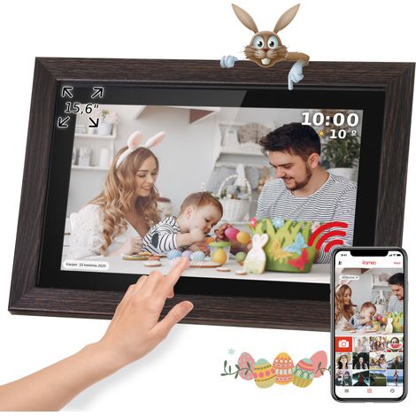 Cornice digitale Kruger&Matz FRAMEO Wi-Fi da 15", con cornice in legno.