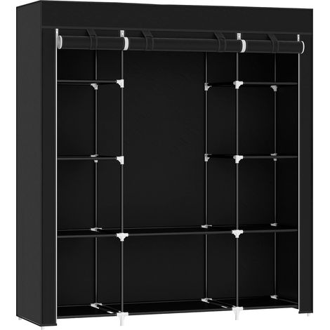 GagaArmoire de rangement penderie en tissu pliable avec barre de suspension et étagères, 150 x 43 x 162,5 cm, noir (1/5)