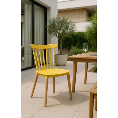 ORION91oficial® - Silla ALCIONE Amarillo Asiento Polipropileno y Patas Haya (83x48x52,5 cm) Estilo Escandinavo, Comedor, Hostelería, Oficina, Salón, Teletrabajo, Cocina - spaziOrion91 (1/5)