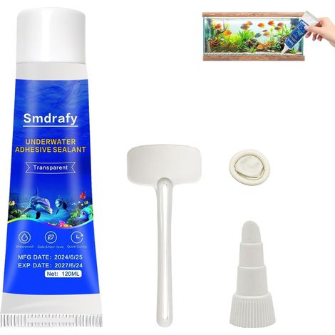 Colle Aquarium,Aquarium Sous L'eau Colle Transparent,Adhésif Marin Polyvalent,Colles pour Aquariums d'eau Douce et d'eau de Mer,Convient aux Aquariums,équipements Sous-Marins,Piscines,120 ml (1/5)