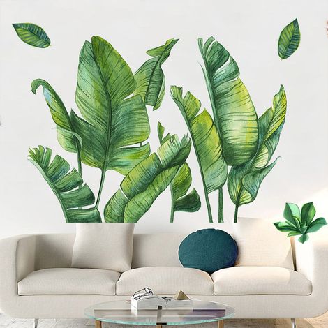 BEBUSINGOTO Wandaufkleber mit grünen Bananenblättern, tropischen Pflanzenblättern, zum Selbermachen, Wanddekoration für Zuhause, Schlafzimmer, Wohnzimmer, 43 x 60 cm (1/5)