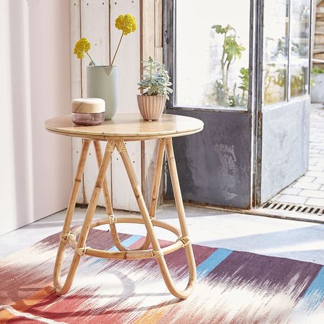 Berah Getah – Table d'appoint ronde en rotin naturel – Diamètre 46 cm x Hauteur 50 cm – Style vintage/bohème chic – Livrée montée (1/4)