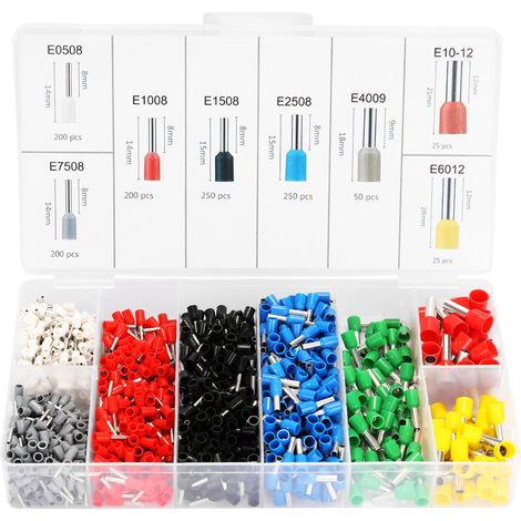 Lot de 1200 pièces Bornes à Sertir Tube E Isolées Assorties Connecteurs Fil Électrique avec Boîte de Rangement (1/2)
