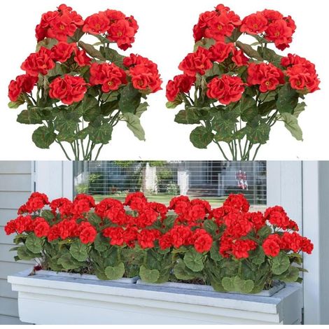 ramos de geranios artificiales rojos, de plástico resistente y tallos flexibles, ideales para decoración de interiores y exteriores. (1/5)