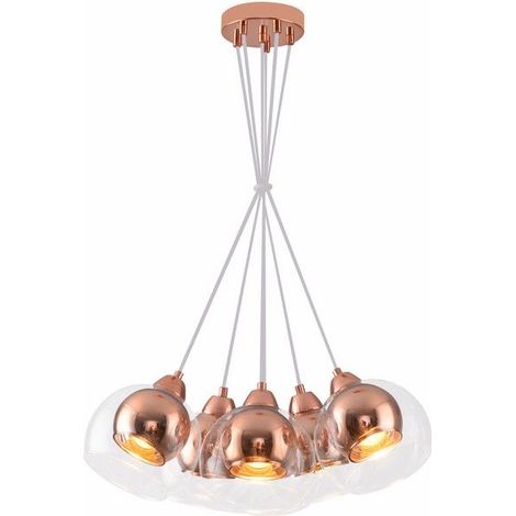 Suspension indus cuivre verre 6xE27 Clara Reality Ø45