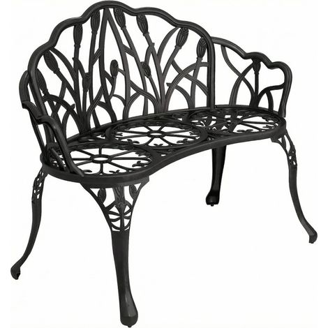 Banc de jardin deux places en aluminium moulé résistant aux intempéries. Dossier décoré de motifs floraux tulipe, dimensions 99 × 57 × 78 cm (1/4)