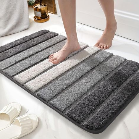 Tapis de bain en microfibre, paillasson, tapis de bain, tapis de salle de bain super absorbant 40 x 60 cm, gris (1/4)