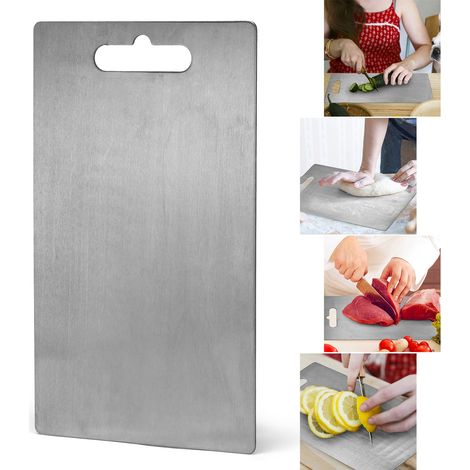 Tabla de cortar de titanio puro, 29x20cm, 1,5mm de grosor, doble cara, para carne y fruta, portátil, duradera, antibacteriana. (1/5)