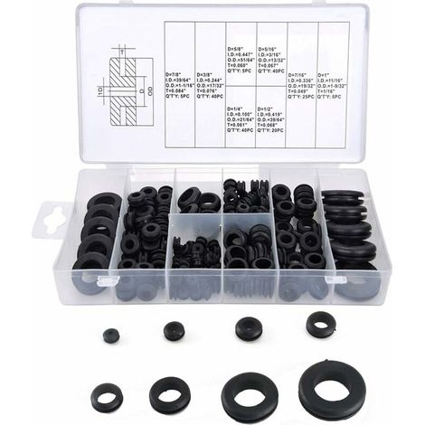 RHG 180pcs Passe Fils Caoutchouc Assortiment Oeillet Caoutchouc Passe Cable Caoutchouc Passe Cable Voiture Haute Etanchéité pour Fil Fiche Câble Voiture Camion M2 M2.5 M3 M4 M5 M6 M8 M10 -