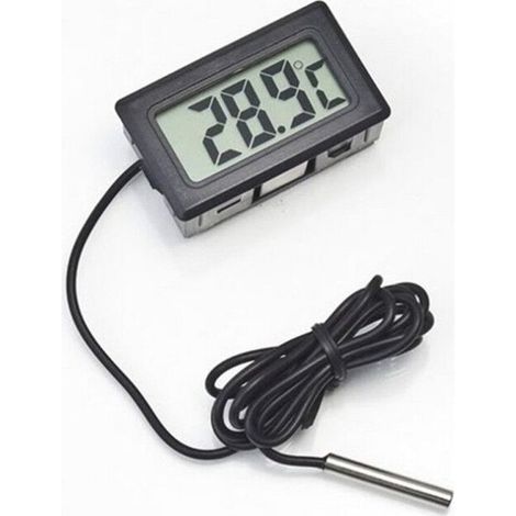 Thermomètre numérique LCD avec sonde externe étanche pour réfrigérateur/congélateur Température de l'eau d'aquarium Noir (cordon de 1 m)