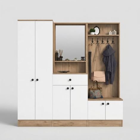 Garderobenmöbel mit Spiegel, Schuhschrank und Kleiderhaken Myristh (1/5)