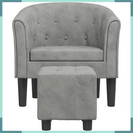 356477 Fauteuil avec repose-pied gris clair velours (1/5)