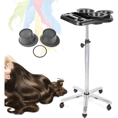 Chariot de coiffure Chariot de rangement Chariot de travail Chariot de teinture Chariot latéral de cosmétique avec 3 bols de coloration Hauteur réglable 70-105 cm Noir (1/5)