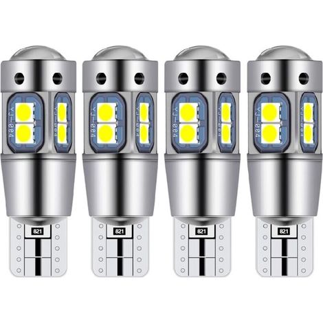 Ampoule T10 W5W led plafonnier voiture led interieur veilleuse led voiture Convient pour les feux de plaque d'immatriculation, les feux latéraux, les feux de position et les plafonniers (4 pièces)
