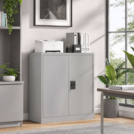 Armoire de Bureau Métallique, 80 x 40 x 92,5 cm, Meuble de Rangement en Acier avec Serrure, Étagère Réglable, Gris (1/5)