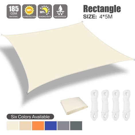 Auvent imperméable beige 5 x 4 m, toile d'ombrage pour terrasse et jardin. (1/4)