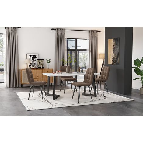 Ensemble de salle à manger table rectangulaire 117×68cm pour 4 chaises,chaise velours marron pieds noirs.