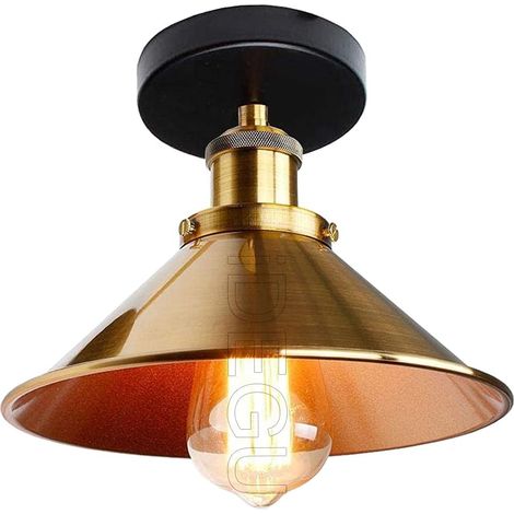 Plafonnier Industriel Vintage - 1 Unité - Métal Fer Doré - Suspension E27 Rétro - Salon Cuisine Café - Diamètre 22 cm (1/5)