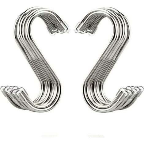 Pack of 20 8.9cm S-shaped stainless steel hooks for kitchen, workshop, bathroom, garden.