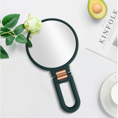 Miroir de poche double face avec poignée, grossissement x15, réglable, pliable, miroir de maquillage de voyage, grossissement x15 (vert foncé, 1 pièce) (1/5)