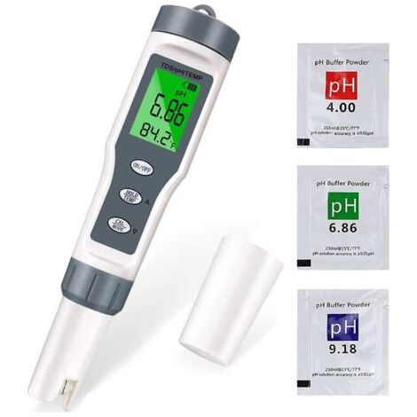 Testeur PH Mètre, Testeur PH Piscine Électronique 3-en-1, TDS Mètre Température, Testeur de qualité de l'eau avec Écran LCD et Précision de Lecture, pour Piscine, Aquarium